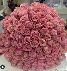 Букет из розовых роз (пр-во Эквадор, сорт Hermosa), 35 шт, 50 см