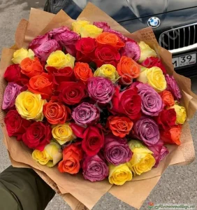 Букет из 51 разноцветной розы, 51 шт, 50 см