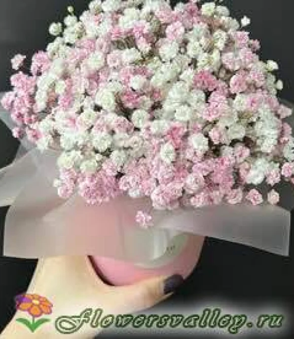 Шляпная коробка с розовой гипсофилой  3 шт 